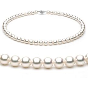 14K Gold 7-7.5mm White Freshwater Cultured Pearl Necklace in AAA Quality, 16, 18, 20 Inches