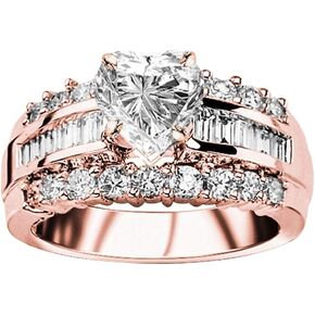 1.5 Ctw 14K White Gold Channel Baguette Round GIA Certified Designer Diamond Engagement Ring Heart Shape (0.5 Ct G Color SI2 Clarity Center Stone)