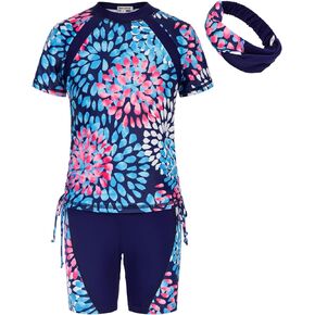 GRACE KARIN Girls Rash Guard Swimsuit Short Sleeve Two Piece Bathing Suit 6-12Y