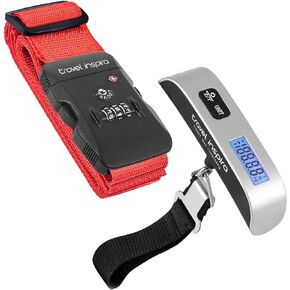 Travel Inspira TSA Approved Luggage Strap - Adjustable Length with Combination Lock and Digital Luggage Scale 110 Pounds, Battery Included