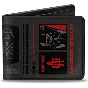 Star Wars Wallet, Bifold, Star Wars Darth Vader Icons and Quotes Charcoal Black Reds, Vegan Leather