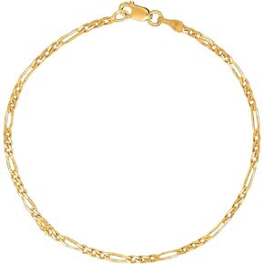 14k SOLID Yellow Or White Gold 3.1mm Alternate Classic Mens Figaro Chain Necklace Or Bracelet/Foot Anklet for Pendants and Charms with Lobster-Claw Clasp (7", 8",16",18", 20",22",24" 30")