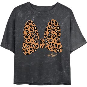 Disney Characters Animal Print Bow Women's Mineral Wash Short Sleeve Crop Tee