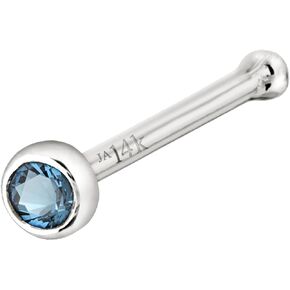 Solid 14K Gold Ball-end Stud Bezel Set Aquamarine 22G Nose Bone Nose Stud - 14K White Gold / 14K Yellow Gold March Birthstone Nose Ring Stud