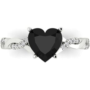 2.16ct Heart Cut Criss Cross Twisted Solitaire Halo Natural Black Onyx designer Modern Statement Ring Solid 14k White Gold