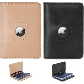 Genuine Leather Passport Holder Wallet Cover Case for Men and Women, International Travel Must Haves Airport Essentials Passport Holder with Airtag Slot, 2 Pack(Beige+Black)
