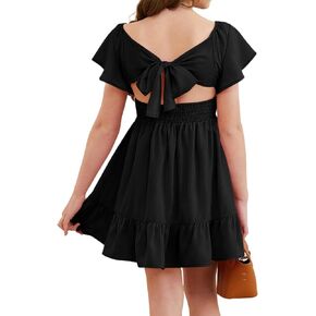 blibean Girls Summer Tie Back Dress Tween Kids Off Shoulder Dresses Size 4-13 Years