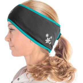 عصابة رأس لتدفئة الأذن للنساء - عصابة رأس من الصوف لتدفئة الأذن مع فتحة ذيل حصان للطقس البارد، عصابات رأس رياضية نسائية لفصل الشتاء، أغطية أذن للعدائين الماصة للرطوبة، أسود in Kuwait