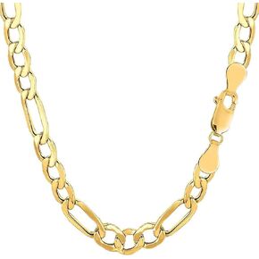 10k SOLID Yellow Gold 6.6mm Diamond-Cut Alternate Classic Mens Figaro Chain Necklace Or Bracelet/Foot Anklet for Pendants and Charms with Lobster-Claw Clasp (8.5" 20", 22",or 24 inch)