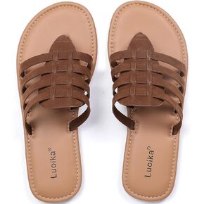 Luoika Women's Wide Width Flat Slides Sandals, Flip Flop Strappy Rhinestone Thong Sandals Comfortable Summer Beach Shoes for Women.