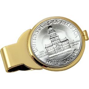 Coin Money Clip - JFK Bicentennial Half Dollar | Brass Moneyclip Layered in Pure 24k Gold | Holds Currency, Credit Cards, Cash | Genuine U.S. Coin | Includes a Certificate of Authenticity
