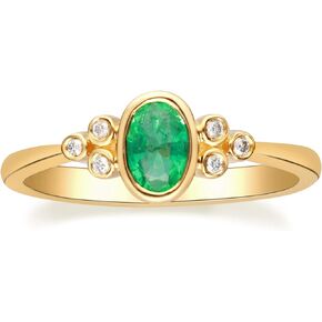 Gin & Grace 10K Yellow Gold Natural Zambian Emerald Ring with Natural Diamonds for women | Ethically, authentically & organically sourced Oval-Cut Emerald hand-crafted jewelry for her | Emerald Ring for women.