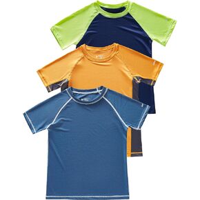 Liberty Pro 3 Pack Boys' UPF 50+ Rash Guard Short Sleeve Swim Shirts, Quick Dry UV Protection Swimwear for Kids