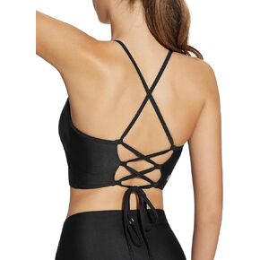 BALEAF Women's Longline Bikini Top Lace Up Crisscross Swim Crop Tops High Neck Swimsuit Bra Padded