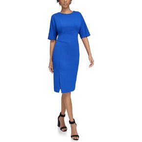 Calvin Klein Scuba Crepe Short Sheath Dress with Waistline Pleating Detail Regatta 14