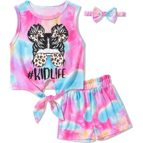 ملابس فتاة لطيف بلا أكمام تي شيرت الأعلى شرقية الخصر السراويل طفل فتاة وتتسابق 3PCS مجموعات الملابس in Kuwait