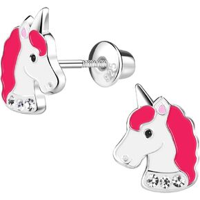 Penny & Piper Unicorn Earrings for Girls - Cute Sterling Silver Kids Earrings - Hypoallergenic Stud Earrings for Little Girls with Secure Screwback - Little Girl Earrings for Kid & Toddler