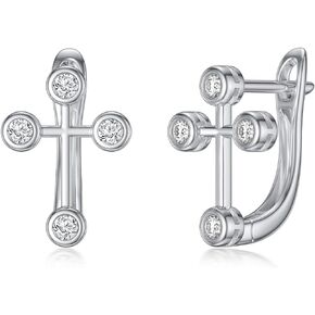 SISGEM White Gold Cross Hoop Earrings for Women Girls,10K Real Gold Cross Crucifix Huggie Earrings Faith Religious Jewelry Gifts for Birthday Christmas
