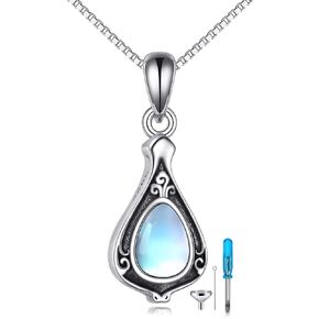CRMAD Moonstone Urn Necklace for Ashes 925 Sterling Silver Locket Necklace Cremation Jewelry for Women Men