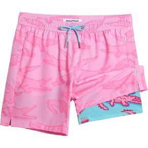 maamgic 7 Inch Mens Swim Trunks with Compression Liner Board Shorts with Zippered Pocket Bathing Suit for Beach Vacation