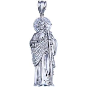 Takar 925 Sterling Silver Saint Jude Pendant With Cubic Zirconia Stones, St Jude Charm, Christian Jewelry Crafted In United States - 41mm