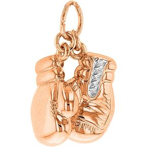 High Polish 14k Rose Gold 3D Boxing Gloves Charm Sports Pendant