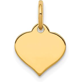 Solid 14k Yellow Gold Heart Disc Charm Engravable Pendant - 14mm x 10mm