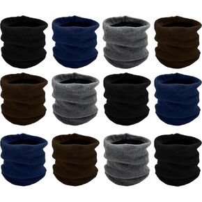 Winter Thermal Neck Warmers, 12 Pack, Fleece Lined Interior Gaiter Warm Scarf Wrap, Mens Womens (12 Pack Assorted (Black,Navy,Gray, Coffee))