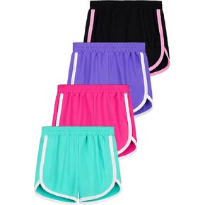 Resinta 4 Packs Toddler Girls Active Running Shorts Quick Dry Athletic Performance Dry-Fit Shorts Dolphin Gym Shorts