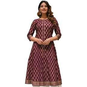 Indian Tunic Cotton Gold Print Anarkali Kurtis for Women (Red)