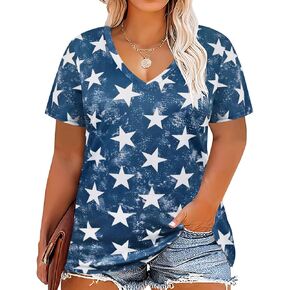 RITERA Women Plus Size Tops Tie Dye V Neck Shirt Floral Camo Summer Short Sleeve Tunic Oversized Ladies Blouse XL-5XL