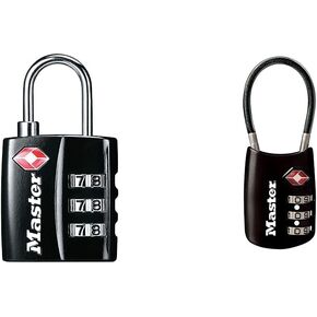 Master Lock 4680DBLK TSA-Approved Luggage Lock, 1-3/16-in. Wide, Black & 4688D Accepted Set Your Own Combination TSA Approved Luggage Lock, 1 Pack, Black
