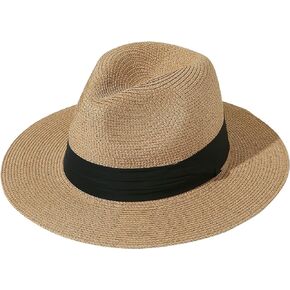 Womens UPF50 Foldable Summer Straw Hat Wide Brim Fedora Sun Beach hat