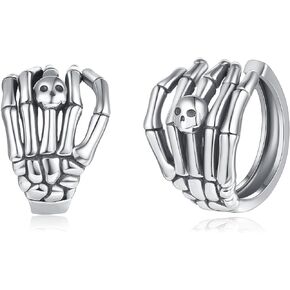 Skull Ear Cuffs Sterling Silver Skeleton Hand Non Piercing Cartilage Clip on Wrap Earrings Gothic Jewelry Gifts for Men Women