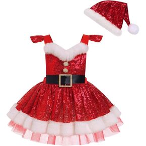 ODIZLI Christmas Costume for Toddler Baby Girls Heart Faux Fur Tutu Romper Dress and Leg Warmer Socks Hats, 2pcs/3pcs set