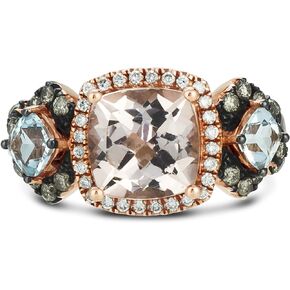 LE VIAN 14K Rose Gold, Cushion Cut Morganite, Aquamarine & 2/5 Cttw White/Chocolate Diamond Engagement Ring (H-I & Brown Color, SI1-SI2 Clarity)- Size 7