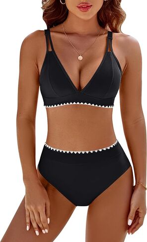 BMJL Women's Bikini Sets V Neck High Waisted Swimsuits Shell Stitched Cheeky Two Piece Bathing Suit in Kuwait