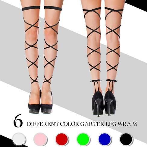 6 Pairs Halloween Leg Wraps Rave Leg Wrap Festival Adjustable Garter Leg Wraps for Women Girls Party Costume, 6 Colors in Saudi Arabia