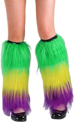 Gangel Fur Leg Warmers for Women Mardi Gras Leg Stocking Plush Stocking Faux Fur Leg Warmer Boot Elastic Long Socks with Holiday Rave Costume Accessories in Kuwait