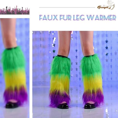 Gangel Fur Leg Warmers for Women Mardi Gras Leg Stocking Plush Stocking Faux Fur Leg Warmer Boot Elastic Long Socks with Holiday Rave Costume Accessories in Kuwait
