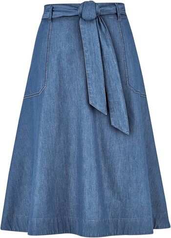 Collections Etc Casual Elastic Tie-Waist Full Denim Skirt with Pockets in Saudi Arabia