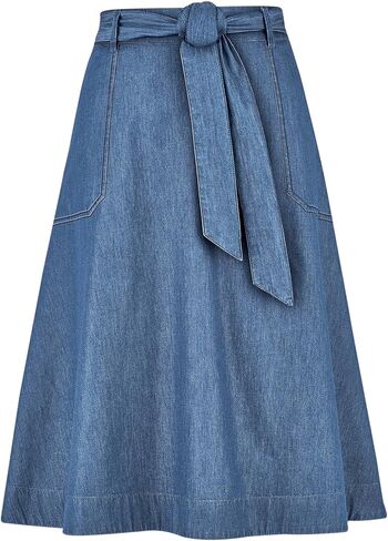 Collections Etc Casual Elastic Tie-Waist Full Denim Skirt with Pockets in Saudi Arabia