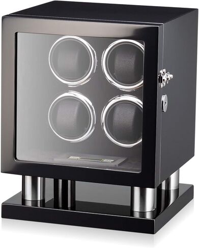 Watch Winder for 4 Automatic Watches with LED Light, LCD Display and Motor-Stop Option (Black + Brown) in Kuwait