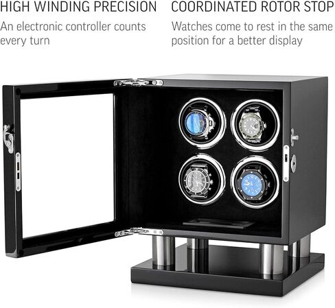 Watch Winder for 4 Automatic Watches with LED Light, LCD Display and Motor-Stop Option (Black + Brown) in Kuwait