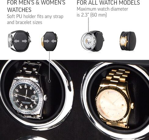 Watch Winder for 4 Automatic Watches with LED Light, LCD Display and Motor-Stop Option (Black + Brown) in Kuwait