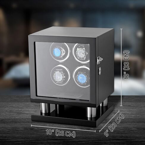 Watch Winder for 4 Automatic Watches with LED Light, LCD Display and Motor-Stop Option (Black + Brown) in Kuwait