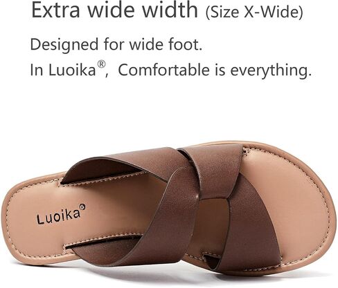 Luoika Women's Wide Width Flat Slides Sandals, Strapy Slide Sandal Slip on Dressy Summer Shoes for Women. in Kuwait