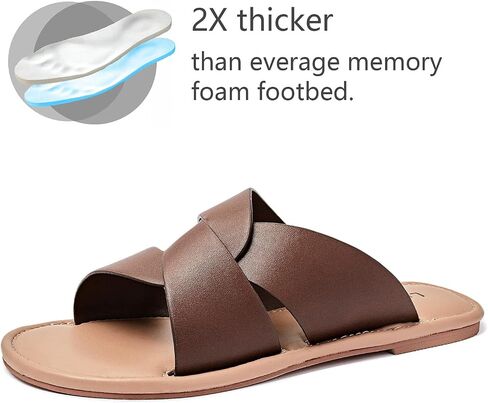 Luoika Women's Wide Width Flat Slides Sandals, Strapy Slide Sandal Slip on Dressy Summer Shoes for Women. in Kuwait