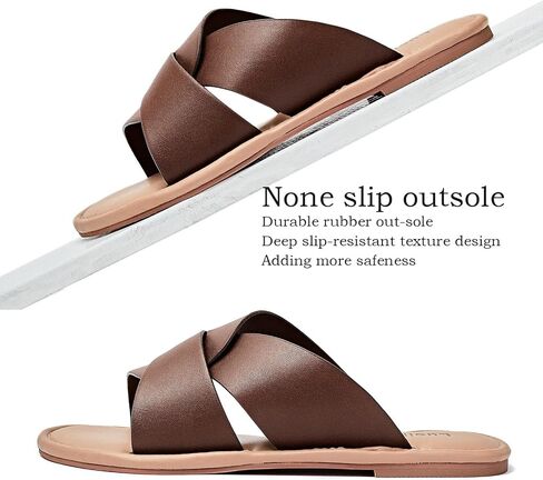 Luoika Women's Wide Width Flat Slides Sandals, Strapy Slide Sandal Slip on Dressy Summer Shoes for Women. in Kuwait