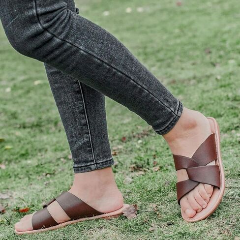 Luoika Women's Wide Width Flat Slides Sandals, Strapy Slide Sandal Slip on Dressy Summer Shoes for Women. in Kuwait